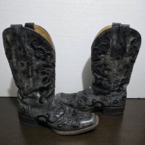 Corral 1130 Gray Leather Inlay Studs Embroidered Cowgirl Western Women Boots 10M